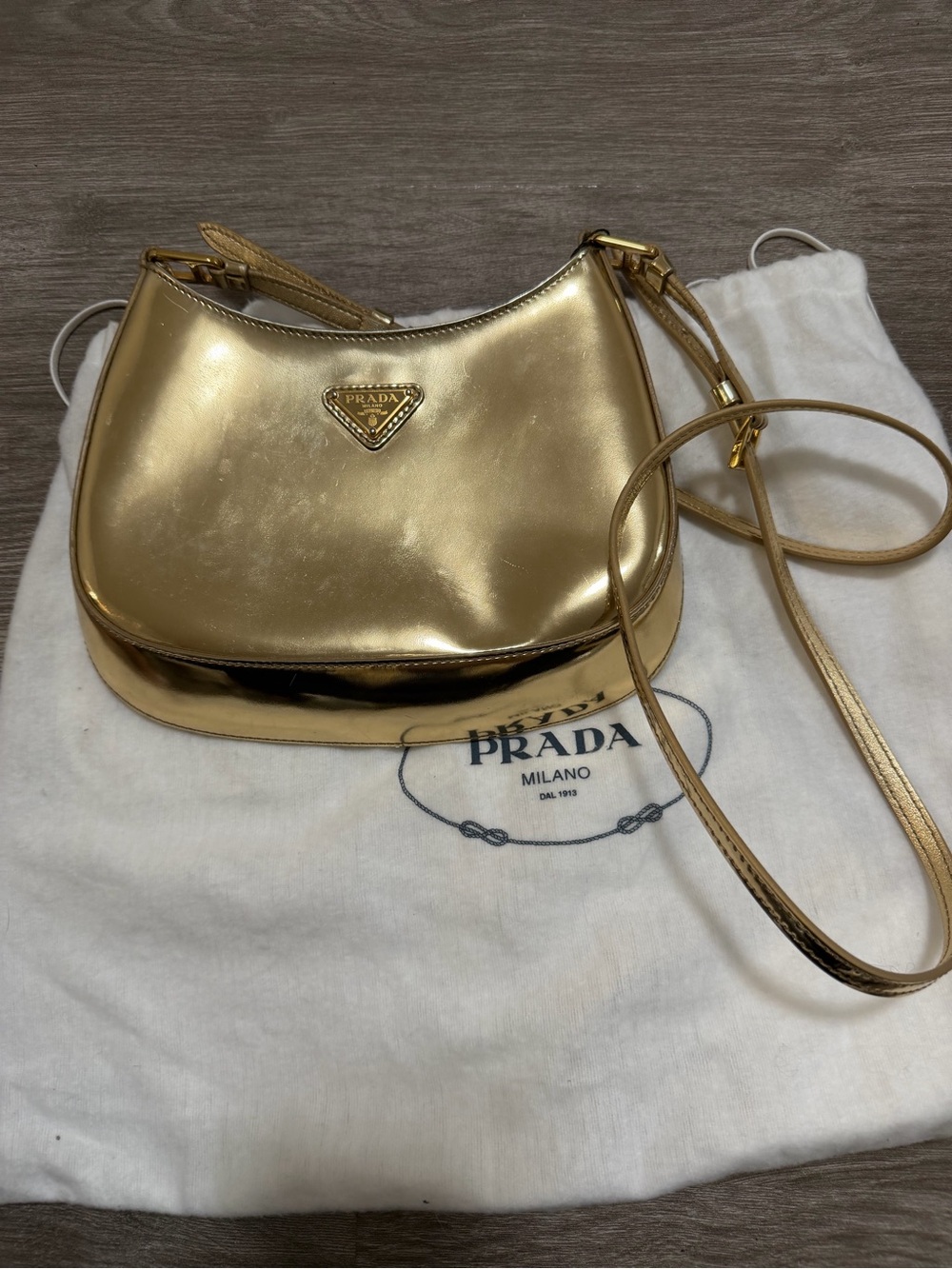 Prada Metallic Gold Leather Crossbody Bag